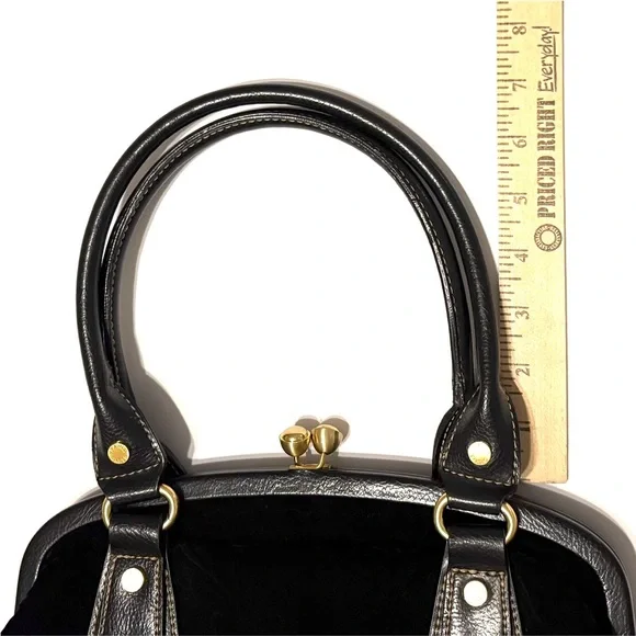 Franco Sarto Black Crushed Velvet Like Handbag Whimsy-Goth Vintage Kiss Lock - Picture 14 of 16
